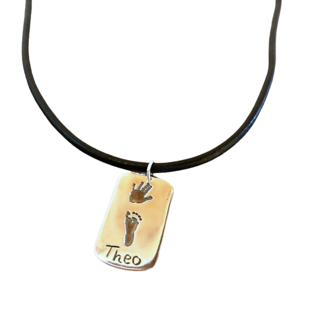 Men's Medium Dogtag Hand and Footprint Necklace