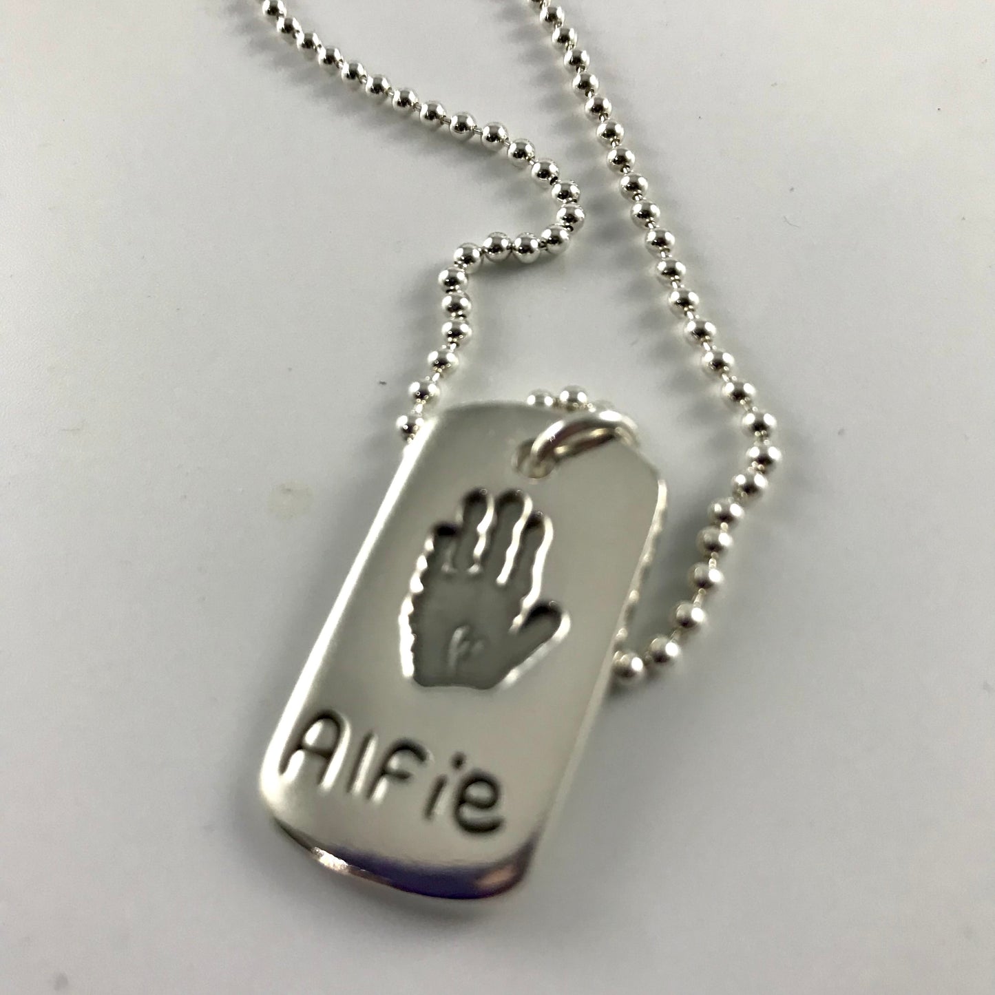 Men’s Medium Dog Tag Hand and Footprint Necklace with 1 or 2 Prints